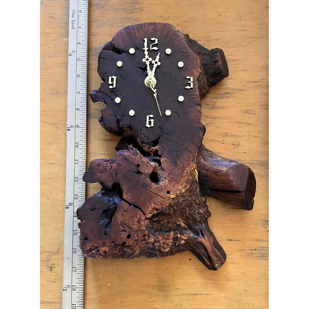 Handmade Live Edge Burl Wood Wall Clock Brown Rustic Vintage Decor Works